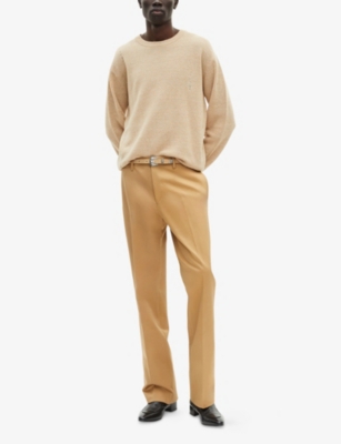 The Kooples Mens Camel Pressed-crease Straight-leg Cotton Trousers In Camel