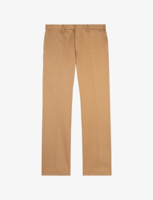 The Kooples Mens Camel Pressed-crease Straight-leg Cotton Trousers In Camel