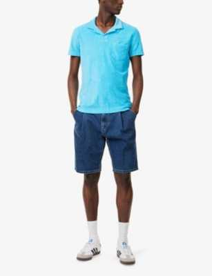ORLEBAR BROWN MENS AQUA BLUE TERRY TOWELLING COTTON POLO SHIRT