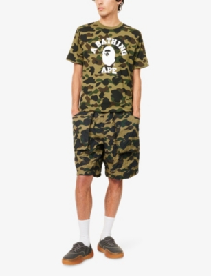 A BATHING APE: Crinkle Camo Printed Cotton Shorts