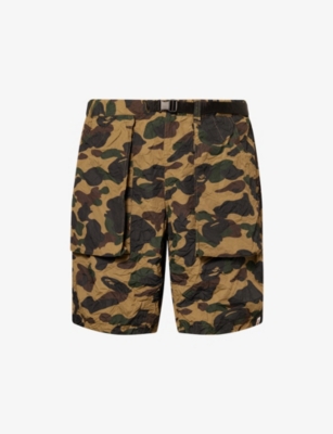 A BATHING APE: Crinkle Camo Printed Cotton Shorts