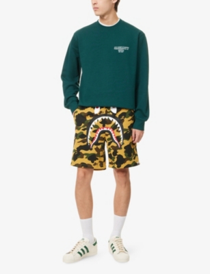 A Bathing Ape Mens Camo Shark Printed Cotton Sweat Shorts Yellow Camo In Multi