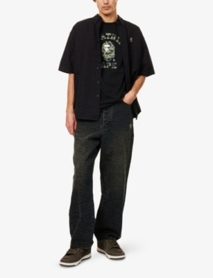 A Bathing Ape Mens Black Green Camo 1st Camo College Cotton-jersey T-shirt Xl In Black