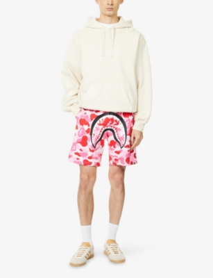 A Bathing Ape Mens Pink Camo Camo Shark Printed Cotton Sweat Shorts In Multi