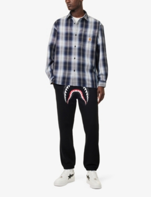 A Bathing Ape Mens Black Shark Embroidered Cotton Jogging Bottoms In Black