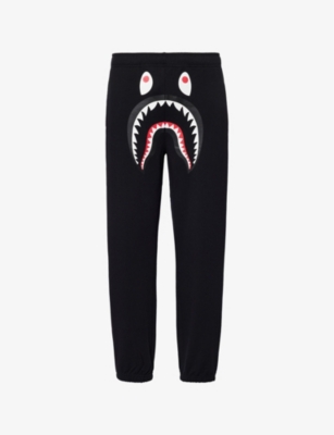A Bathing Ape Mens Black Shark Embroidered Cotton Jogging Bottoms In Black