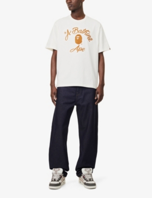 A BATHING APE: Chain College Embroidered Cotton T-Shirt