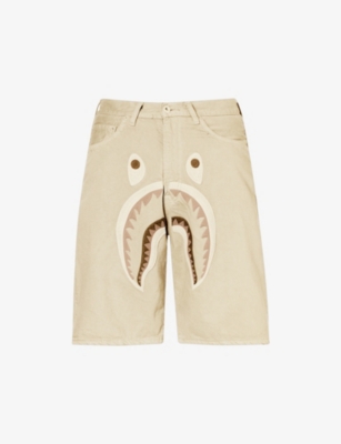 A BATHING APE: Shark Embroidered Denim Shorts
