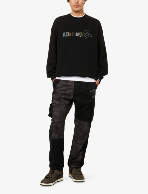 Rhinestone Logo Crewneck Cotton-Jersey Sweatshirt