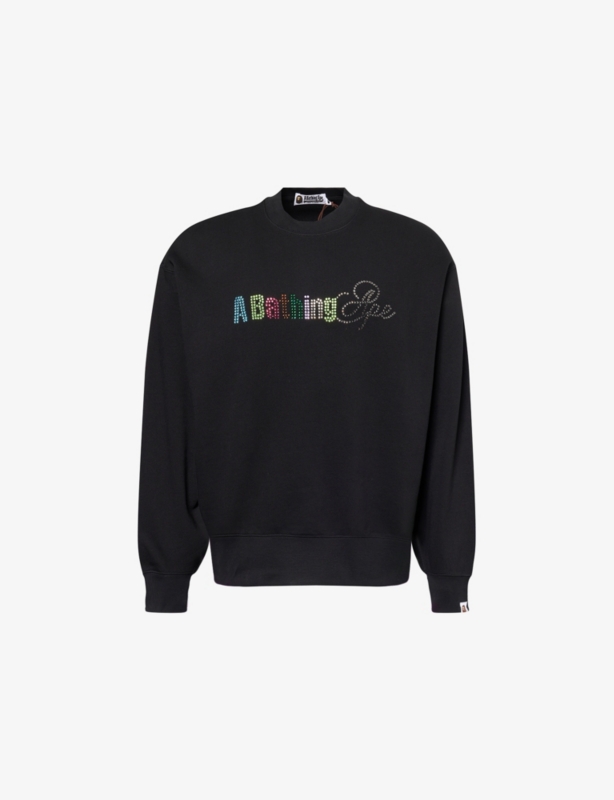 Rhinestone Logo Crewneck Cotton-Jersey Sweatshirt