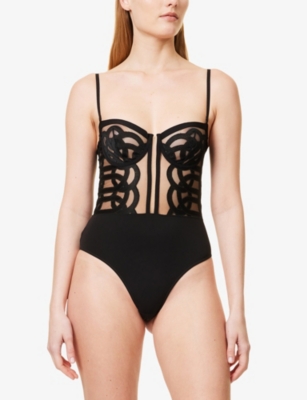 Livy Womens Kimbaku Mesh And Tulle Bodysuit Black In Black