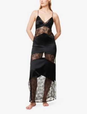 Livy Womens Dark Sully Floral Lace And Silk Maxi Slip Dress Black In Black