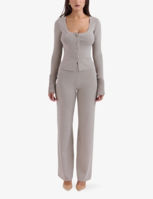 HOUSE OF CB: Hunter Straight-Leg Cotton-Blend Knitted Trousers