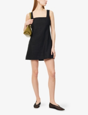 Shop Posse Womens Alice Square-neck Linen Mini Dress Black