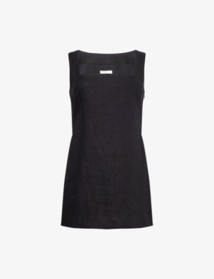 Shop Posse Womens Alice Square-neck Linen Mini Dress Black