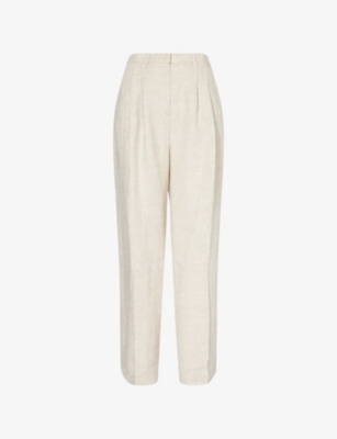 Shop Posse Womens Natural Wyatt Wide-leg High-rise Linen Trousers