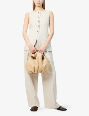 POSSE WOMENS NATURAL EMMA TWO-PATCH-POCKETS LINEN VEST XS 