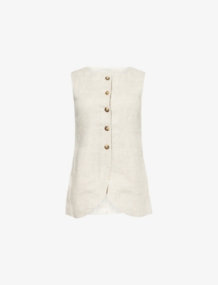 POSSE WOMENS NATURAL EMMA TWO-PATCH-POCKETS LINEN VEST XS 