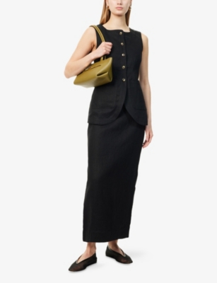 Posse Womens Black Emma Mid-rise Linen Maxi Skirt