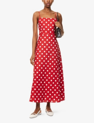 POSSE: Lori Polka-Dot A-Line Linen Midi Dress