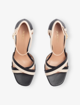 Lk Bennett Womens Bla-black/white Lennon Heeled Leather Sandals Eur 38/5 Uk