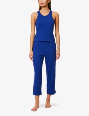 Skin Womens Carlyn Cropped Cotton-jersey Pyjama Trousers Blue Tea Xl In Blue Tea