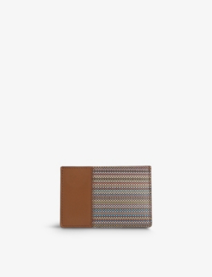 PAUL SMITH: Leather Card Holder<BR/><BR/>Striped-Panel Leather Card Holder