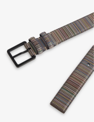 PAUL SMITH: Graphic-Print Coated-Canvas Buckle Belt