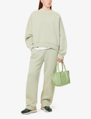 Represent Womens Desert Sage Initial Twisted-seam Straight-leg Cotton Jogging Bottoms
