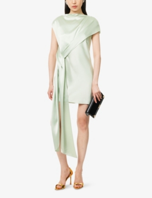 Shop Galvan Womens Melon Auriga Sash-trim Satin Mini Dress