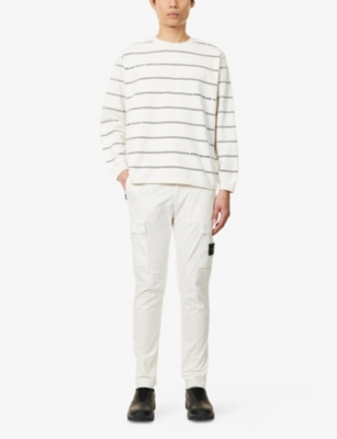 STONE ISLAND: Marina Striped Cotton-Jersey Sweatshirt