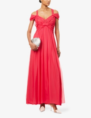 ALBERTA FERRETTI: Pleated Shoulder-Straps Silk Maxi Dress