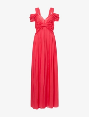 ALBERTA FERRETTI: Pleated Shoulder-Straps Silk Maxi Dress