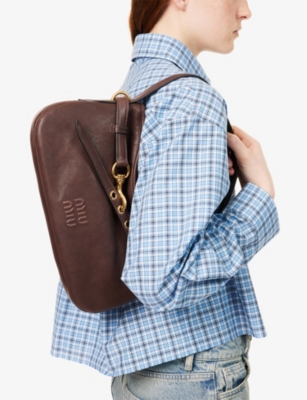 MIU MIU: Aviator Embossed-Branding Leather Shoulder Bag