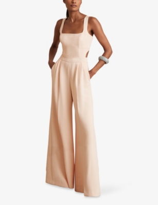 Reiss Womens Dion Wide-leg Woven Jumpsuit Pale Pink In Neutral