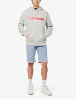 ICECREAM MENS HEATHER GREY POPOVER GRAPHIC-PRINT COTTON-JERSEY HOODY XL 