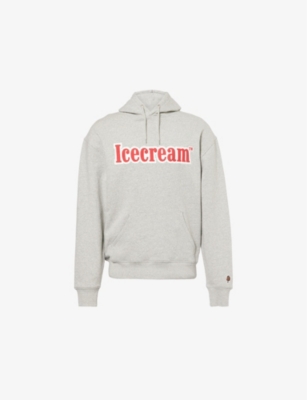 ICECREAM MENS HEATHER GREY POPOVER GRAPHIC-PRINT COTTON-JERSEY HOODY XL 