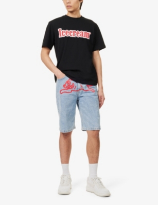 ICECREAM MENS PUFF-PRINT SHORT-SLEEVE COTTON-JERSEY T-SHIRT BLACK 