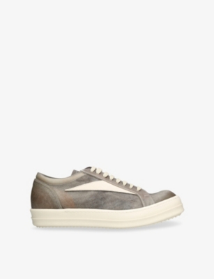 RICK OWENS: Vintage leather and suede low-top trainers