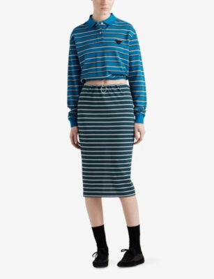 Prada Striped Polo Shirt In Light Blue