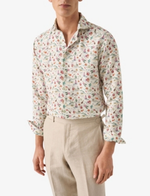 Eton Mens Sangria-pattern Long-sleeved Linen Shirt Multi In Multi