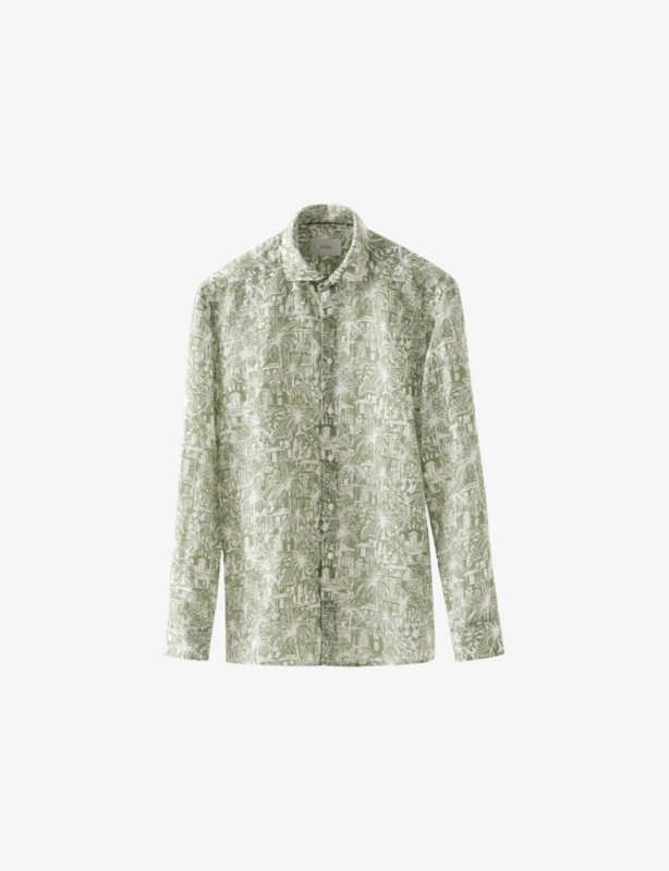 Garden-Print Regular-Fit Linen Shirt