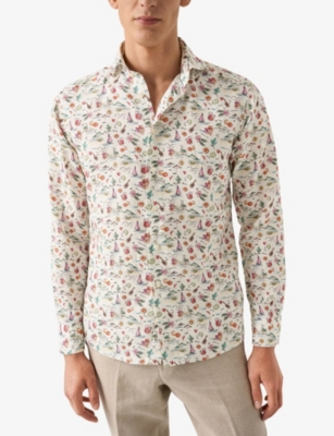 ETON: Sangria-Pattern Long-Sleeved Linen Shirt