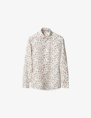 ETON: Sangria-Pattern Long-Sleeved Linen Shirt