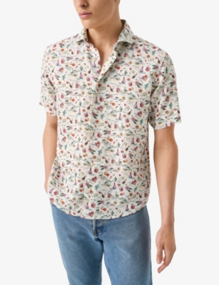 ETON: Sangria Short-Sleeved Linen Shirt