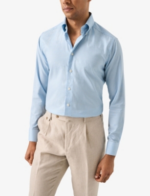 ETON: Micro-Check Contemporary-Fit Cotton Oxford Shirt