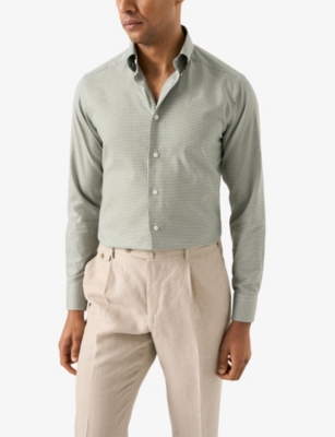 ETON: Micro-Check Contemporary-Fit Cotton Oxford Shirt
