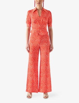 LK BENNETT: Sophie Spot-Print Straight-Leg Woven Trousers