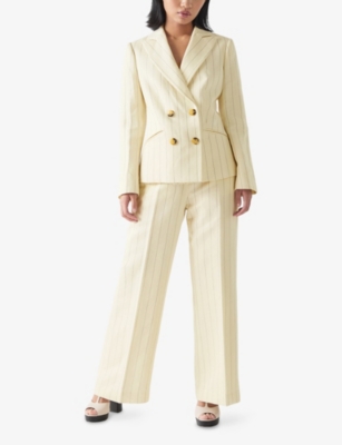 LK BENNETT: Amore Pinstripe Petite Straight-Leg Linen Trousers