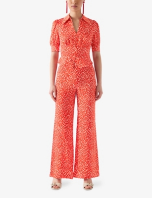 LK BENNETT: Sophie Spot-Print Puff-Sleeve Woven Blouse